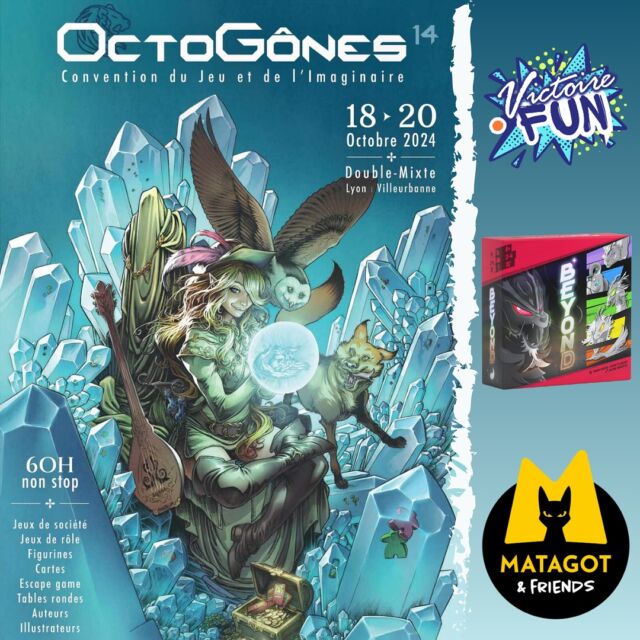 🎊Rendez-Vous à partir de ce vendredi et pour 52h Non Stop ⏱️ @octogones_convention !!!

Sur le STAND 6️⃣ @matagot.friends juste à l'entrée, vous ne pourrez pas nous louper 🐉 !

 On vous présentera notre nouveau jeu
☯️BEYOND😈
sorti le 4 octobre 2024
😺 2 à 4 joueurs 
⌛️ 15 minutes 
🎂8 ans et +
⚙️ @motsha_noires et @nypaos_7 
🖊️ @justinevanhuffel
___

#beyond #boardgame #wushou #cardgame #matagot #victoirefun #victoire #jeu #j2s #jeudesociete #vichy2024 #jeuxdesociete #festivalvichypro #festivalvichy 
#jeudesociete #conventionoctogones #j2s #boardgame #boardgames #pokemon #dbz #dragonball #yearofthedragon #popculture